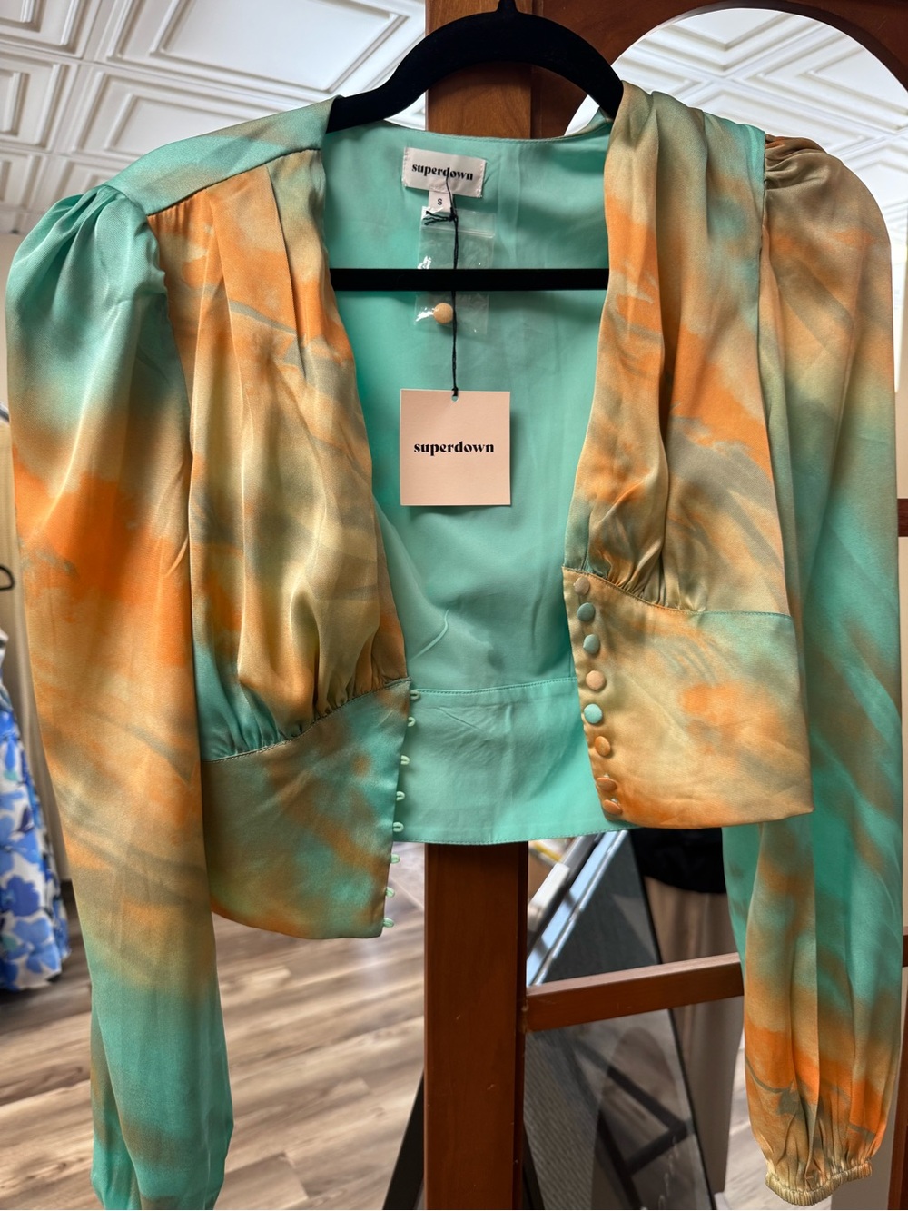 superdown Satin Crop Top in Mint and Peach